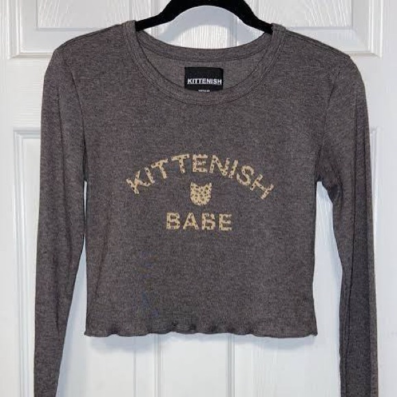 Kittenish Tops - Kittenish Charcoal Long Sleeve Crop Top